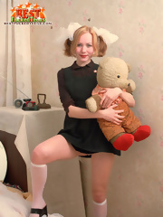 Innocent teen posing with teddy-bear